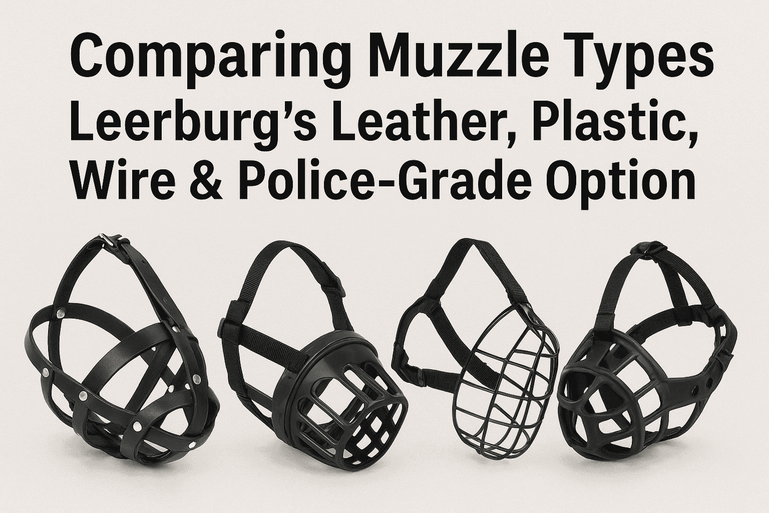 Comparing Muzzle Types Leerburg’s Leather, Plastic, Wire & Police-Grade Option