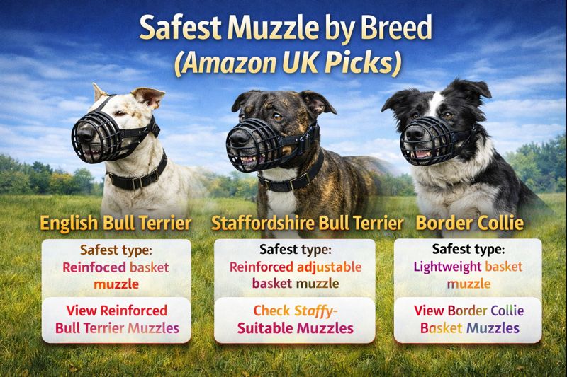 English Bull Terrier vs Staffordshire Bull Terrier vs Border Collie: Which Muzzle Type Is Safest?